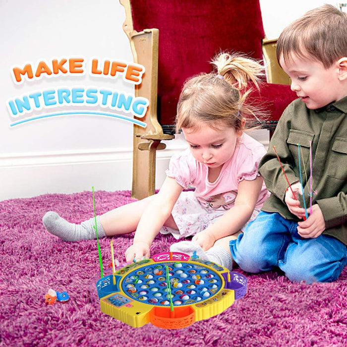 Fishing Game Electronic Musical Rotating Toy with 45 Fish & 4 Fishing Rods, Fun Learning Game, Gift for Kids of All Ages, Birthday Gift - Blue